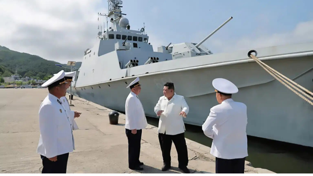 Kim Jong Un inspects the newest addition to the DPRK inventory, the Amnok-class corvette “661”. Photo by KCNA.